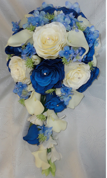 Royal Blue & Ivory Calla Lily & Rose Wedding Bouquet